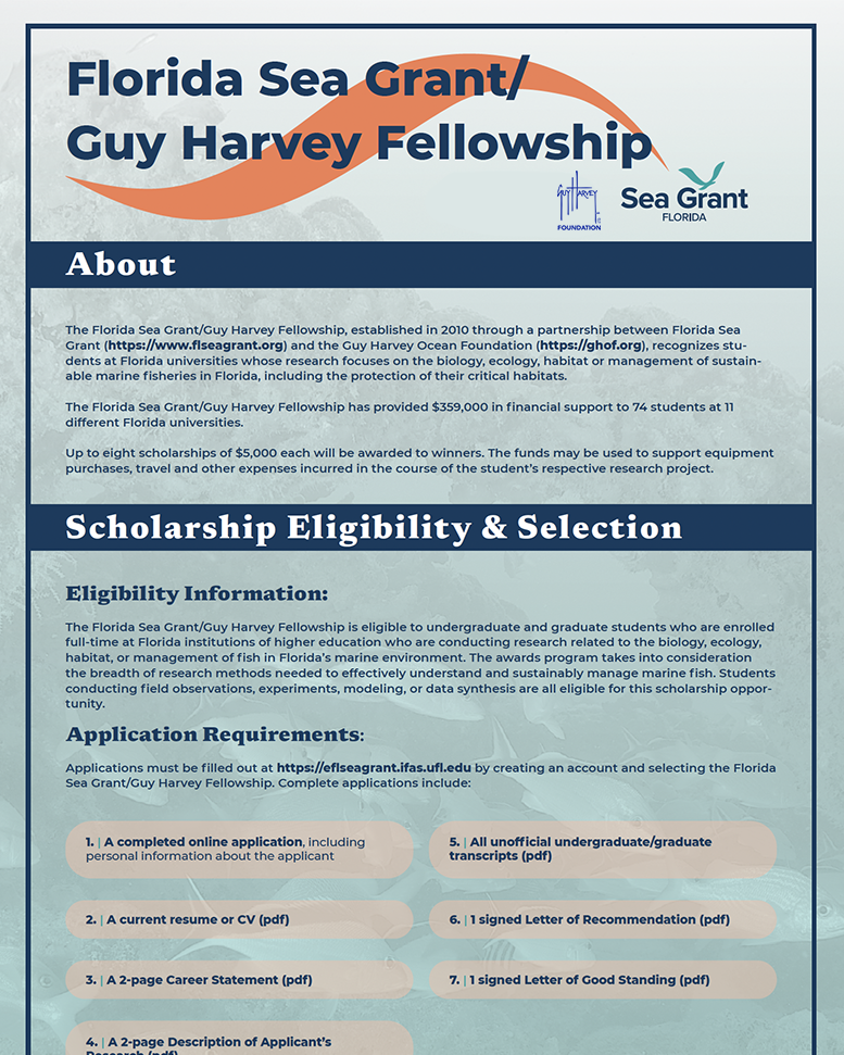 Image of Guy Harvey Fellowship Information (As of May 15, 2025)